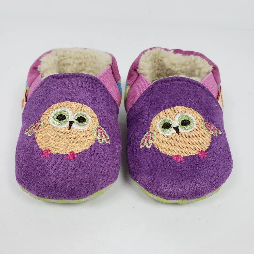 Acorn Critter Owl Infant Baby Girl Size 6-12 Months Slip On Pink Purple Slippers